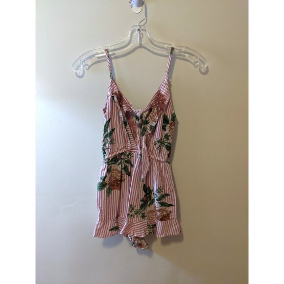 Vintage Y2K Angie Floral Striped Romper Ruffle Hem Boho Beach Festival Cute Sz S - Picture 5 of 6
